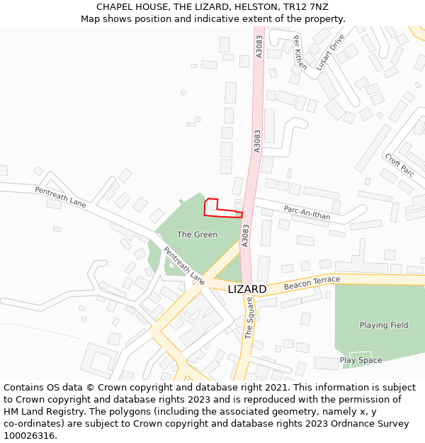 CHAPEL HOUSE, THE LIZARD, HELSTON, TR12 7NZ: Location map and indicative extent of plot