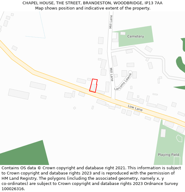 CHAPEL HOUSE, THE STREET, BRANDESTON, WOODBRIDGE, IP13 7AA: Location map and indicative extent of plot