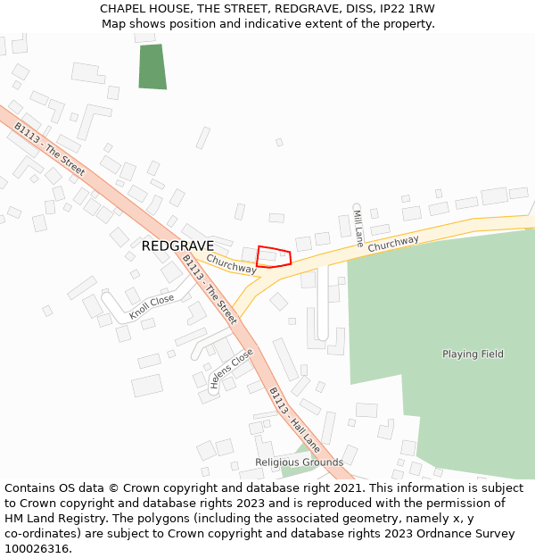 CHAPEL HOUSE, THE STREET, REDGRAVE, DISS, IP22 1RW: Location map and indicative extent of plot