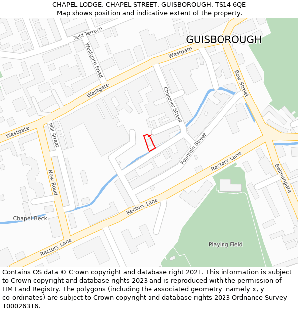 CHAPEL LODGE, CHAPEL STREET, GUISBOROUGH, TS14 6QE: Location map and indicative extent of plot