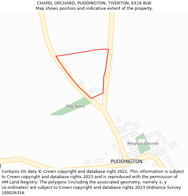 CHAPEL ORCHARD, PUDDINGTON, TIVERTON, EX16 8LW: Location map and indicative extent of plot