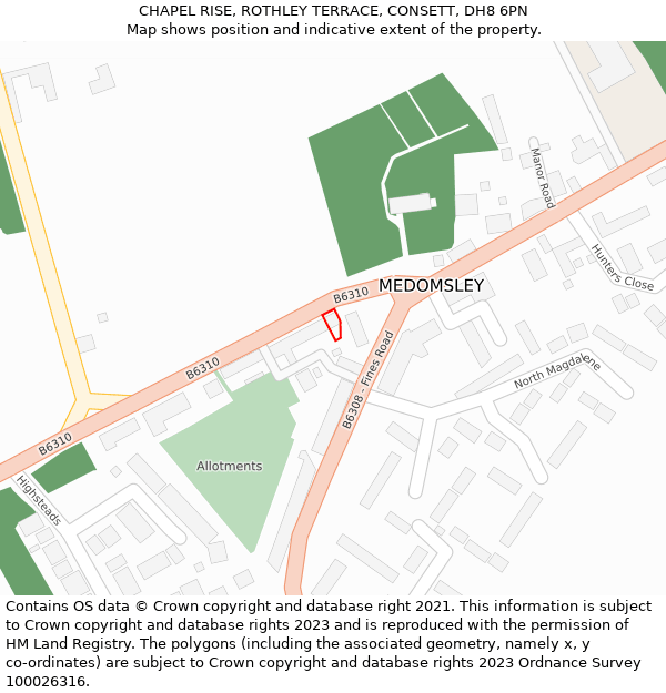 CHAPEL RISE, ROTHLEY TERRACE, CONSETT, DH8 6PN: Location map and indicative extent of plot