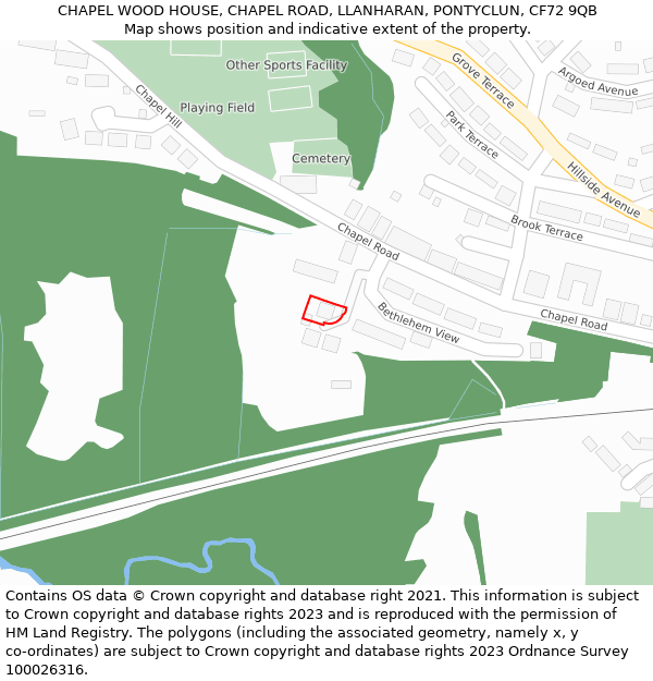 CHAPEL WOOD HOUSE, CHAPEL ROAD, LLANHARAN, PONTYCLUN, CF72 9QB: Location map and indicative extent of plot