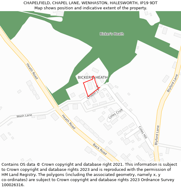 CHAPELFIELD, CHAPEL LANE, WENHASTON, HALESWORTH, IP19 9DT: Location map and indicative extent of plot