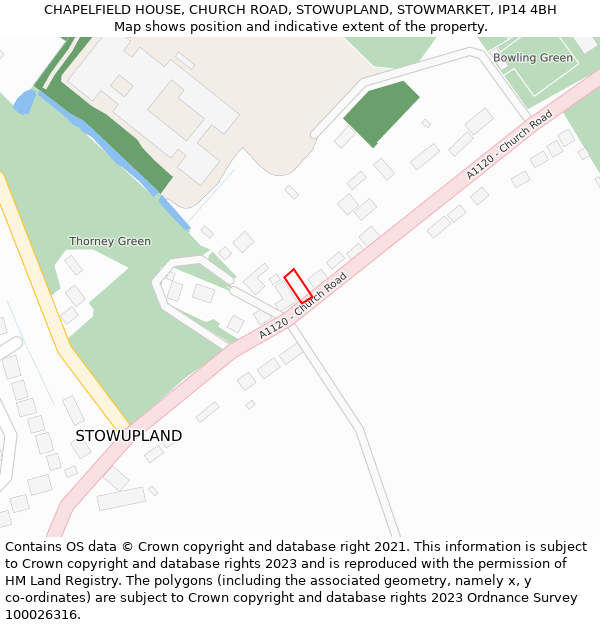 CHAPELFIELD HOUSE, CHURCH ROAD, STOWUPLAND, STOWMARKET, IP14 4BH: Location map and indicative extent of plot