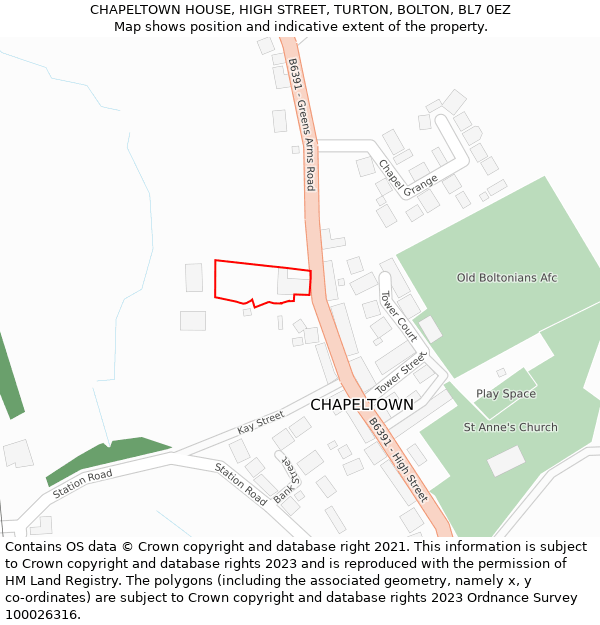CHAPELTOWN HOUSE, HIGH STREET, TURTON, BOLTON, BL7 0EZ: Location map and indicative extent of plot