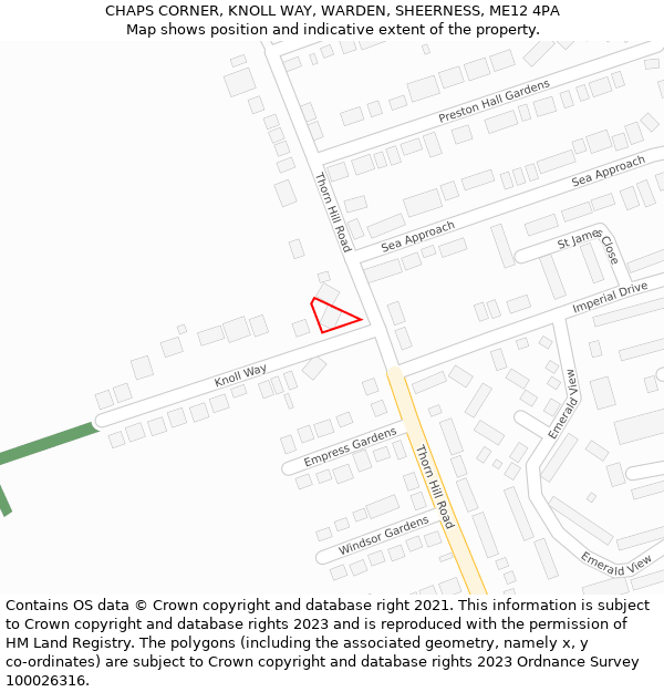 CHAPS CORNER, KNOLL WAY, WARDEN, SHEERNESS, ME12 4PA: Location map and indicative extent of plot