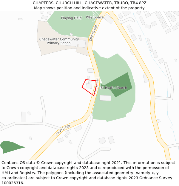 CHAPTERS, CHURCH HILL, CHACEWATER, TRURO, TR4 8PZ: Location map and indicative extent of plot