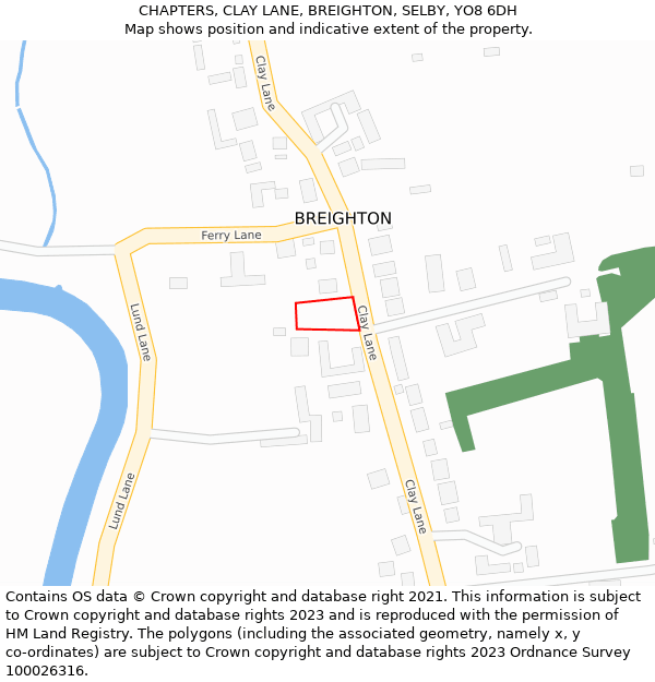 CHAPTERS, CLAY LANE, BREIGHTON, SELBY, YO8 6DH: Location map and indicative extent of plot