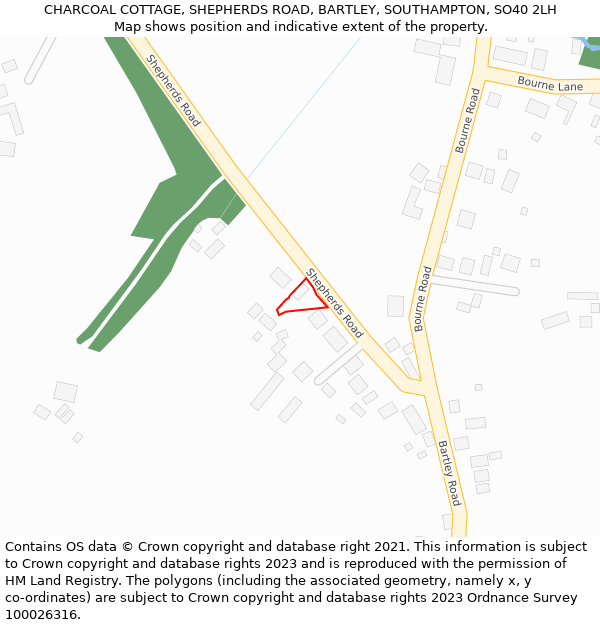 CHARCOAL COTTAGE, SHEPHERDS ROAD, BARTLEY, SOUTHAMPTON, SO40 2LH: Location map and indicative extent of plot