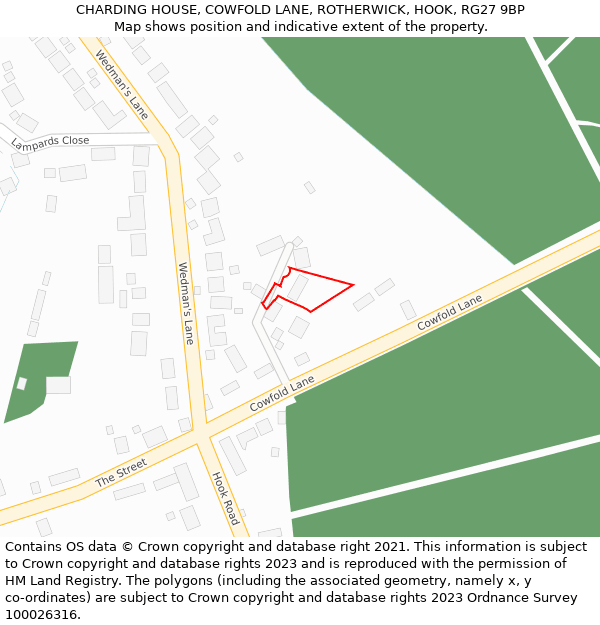 CHARDING HOUSE, COWFOLD LANE, ROTHERWICK, HOOK, RG27 9BP: Location map and indicative extent of plot