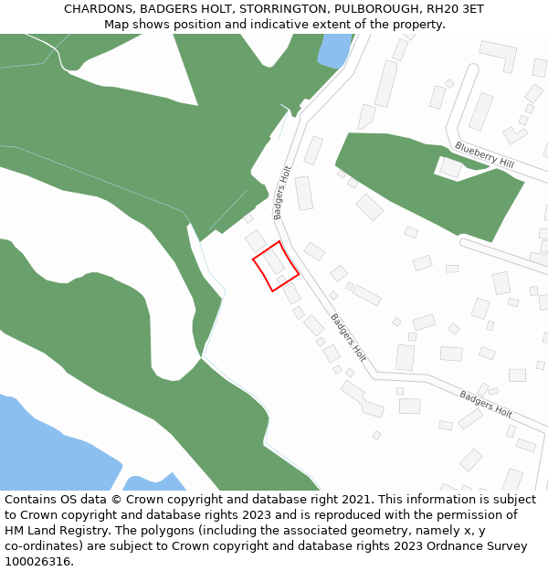 CHARDONS, BADGERS HOLT, STORRINGTON, PULBOROUGH, RH20 3ET: Location map and indicative extent of plot