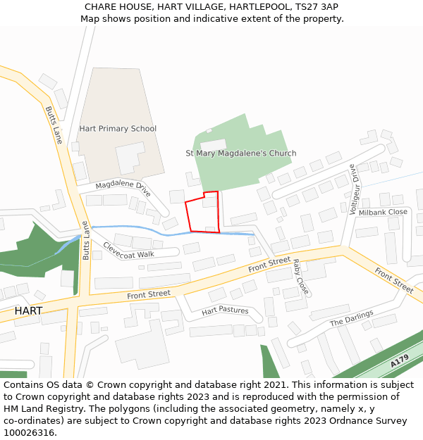 CHARE HOUSE, HART VILLAGE, HARTLEPOOL, TS27 3AP: Location map and indicative extent of plot