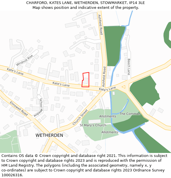 CHARFORD, KATES LANE, WETHERDEN, STOWMARKET, IP14 3LE: Location map and indicative extent of plot