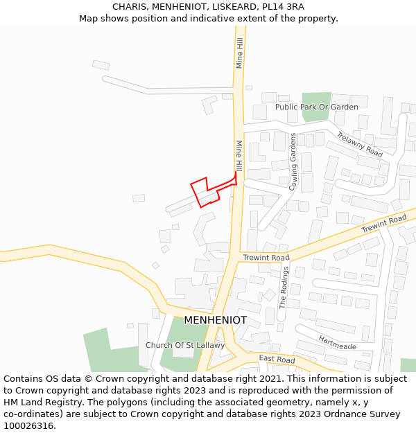 CHARIS, MENHENIOT, LISKEARD, PL14 3RA: Location map and indicative extent of plot