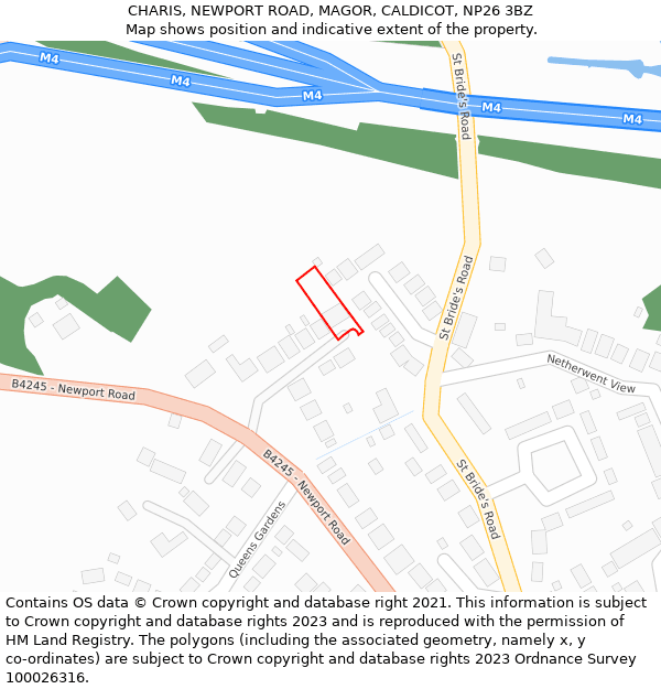 CHARIS, NEWPORT ROAD, MAGOR, CALDICOT, NP26 3BZ: Location map and indicative extent of plot