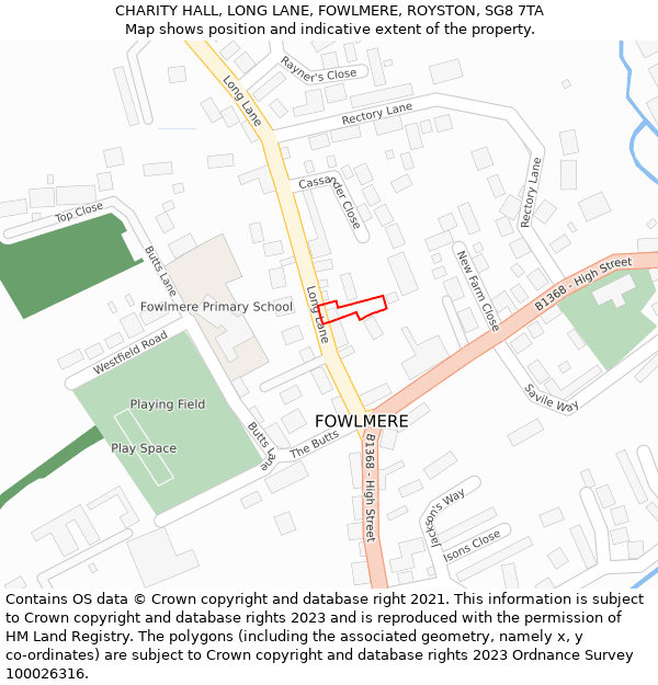 CHARITY HALL, LONG LANE, FOWLMERE, ROYSTON, SG8 7TA: Location map and indicative extent of plot