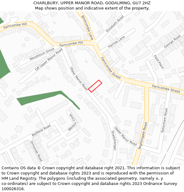 CHARLBURY, UPPER MANOR ROAD, GODALMING, GU7 2HZ: Location map and indicative extent of plot