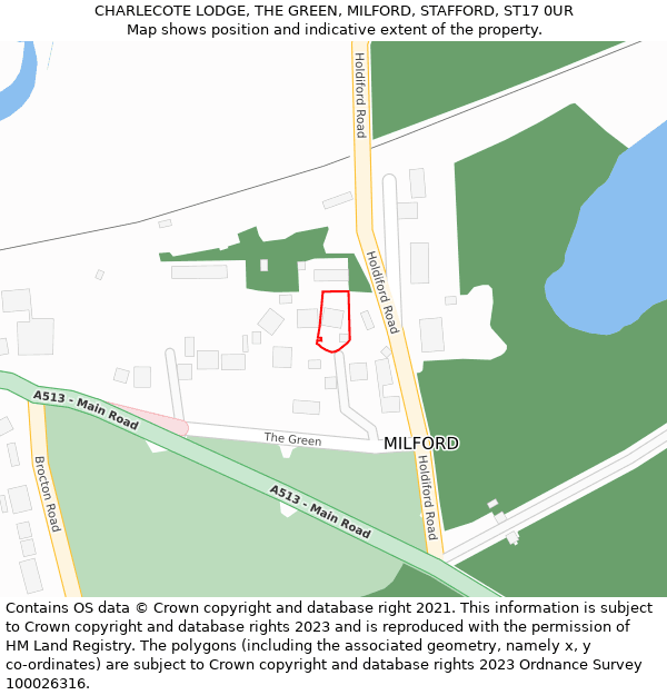 CHARLECOTE LODGE, THE GREEN, MILFORD, STAFFORD, ST17 0UR: Location map and indicative extent of plot