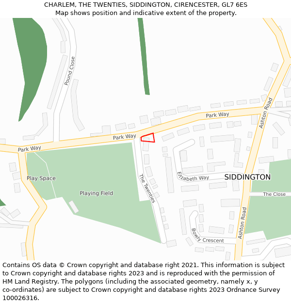 CHARLEM, THE TWENTIES, SIDDINGTON, CIRENCESTER, GL7 6ES: Location map and indicative extent of plot