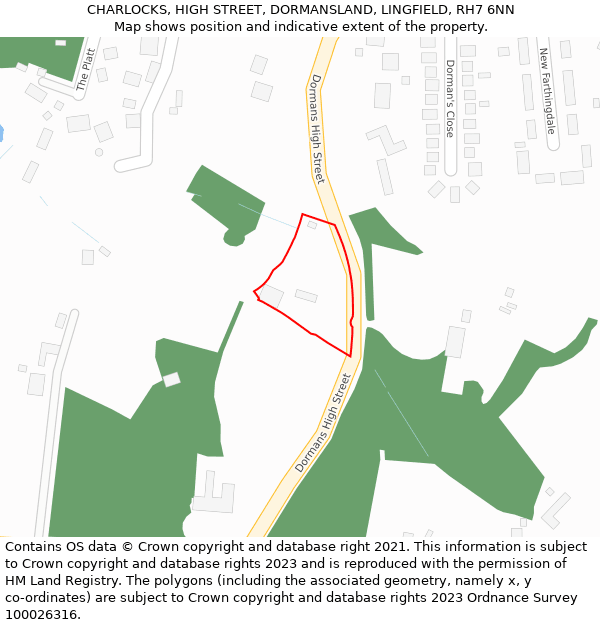 CHARLOCKS, HIGH STREET, DORMANSLAND, LINGFIELD, RH7 6NN: Location map and indicative extent of plot