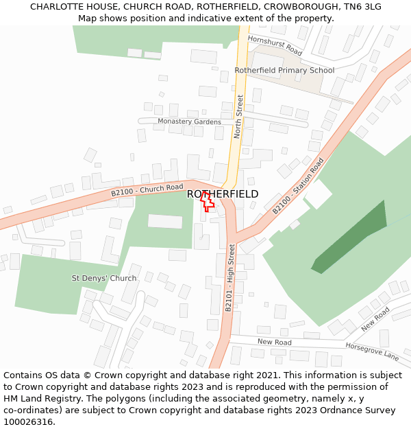 CHARLOTTE HOUSE, CHURCH ROAD, ROTHERFIELD, CROWBOROUGH, TN6 3LG: Location map and indicative extent of plot