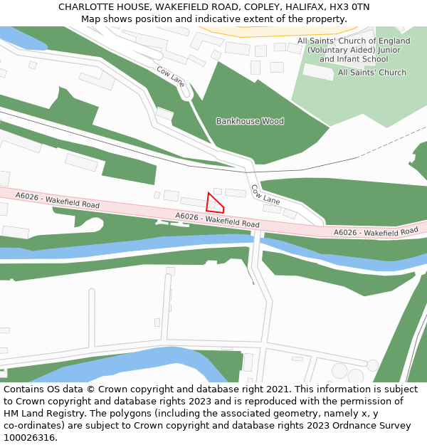 CHARLOTTE HOUSE, WAKEFIELD ROAD, COPLEY, HALIFAX, HX3 0TN: Location map and indicative extent of plot