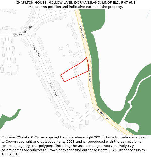 CHARLTON HOUSE, HOLLOW LANE, DORMANSLAND, LINGFIELD, RH7 6NS: Location map and indicative extent of plot