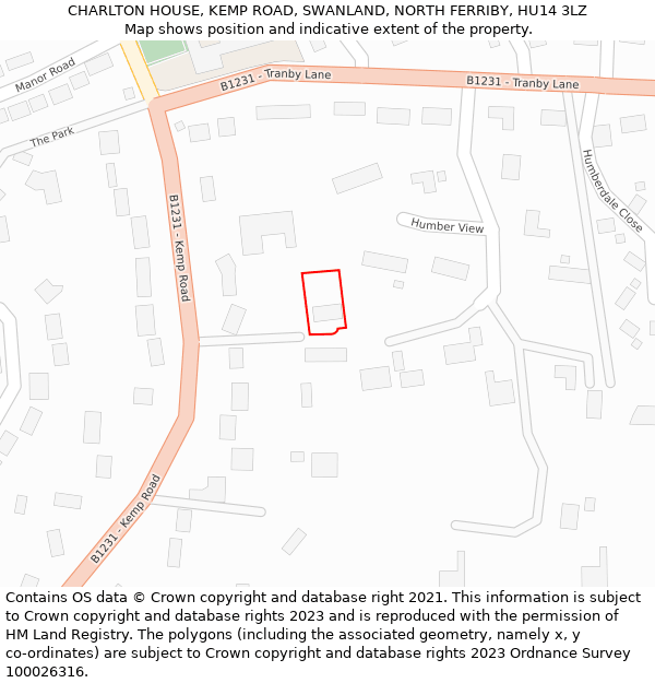 CHARLTON HOUSE, KEMP ROAD, SWANLAND, NORTH FERRIBY, HU14 3LZ: Location map and indicative extent of plot