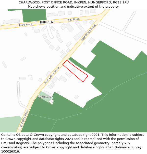 CHARLWOOD, POST OFFICE ROAD, INKPEN, HUNGERFORD, RG17 9PU: Location map and indicative extent of plot