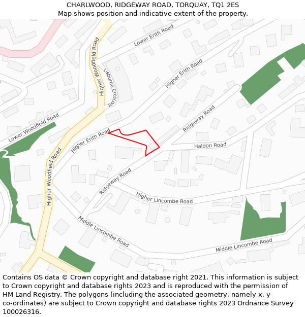 CHARLWOOD, RIDGEWAY ROAD, TORQUAY, TQ1 2ES: Location map and indicative extent of plot