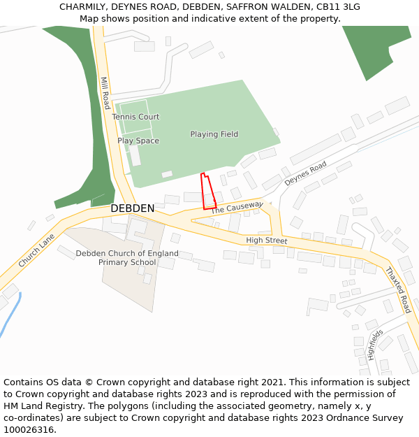 CHARMILY, DEYNES ROAD, DEBDEN, SAFFRON WALDEN, CB11 3LG: Location map and indicative extent of plot