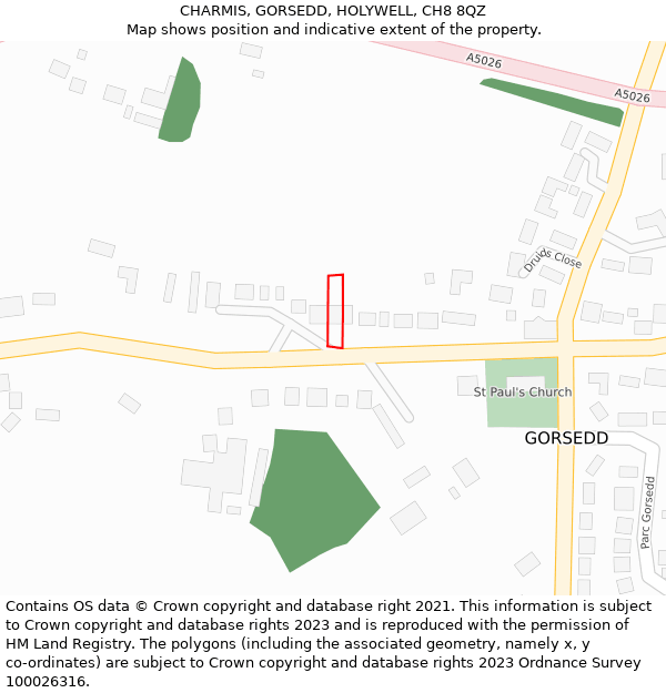 CHARMIS, GORSEDD, HOLYWELL, CH8 8QZ: Location map and indicative extent of plot