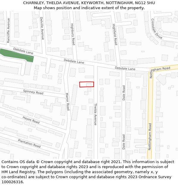 CHARNLEY, THELDA AVENUE, KEYWORTH, NOTTINGHAM, NG12 5HU: Location map and indicative extent of plot