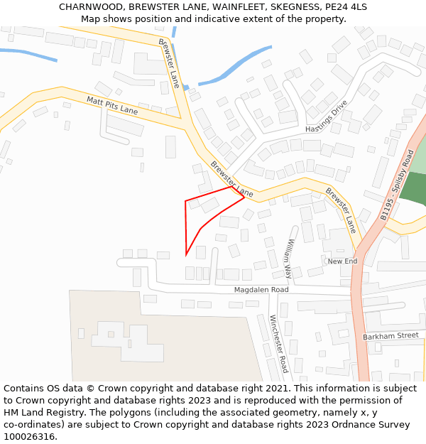 CHARNWOOD, BREWSTER LANE, WAINFLEET, SKEGNESS, PE24 4LS: Location map and indicative extent of plot