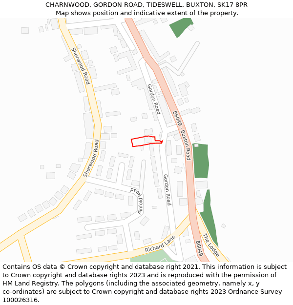 CHARNWOOD, GORDON ROAD, TIDESWELL, BUXTON, SK17 8PR: Location map and indicative extent of plot