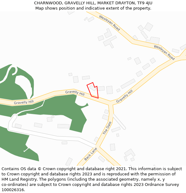 CHARNWOOD, GRAVELLY HILL, MARKET DRAYTON, TF9 4JU: Location map and indicative extent of plot