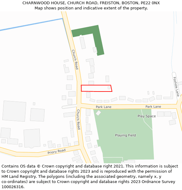 CHARNWOOD HOUSE, CHURCH ROAD, FREISTON, BOSTON, PE22 0NX: Location map and indicative extent of plot