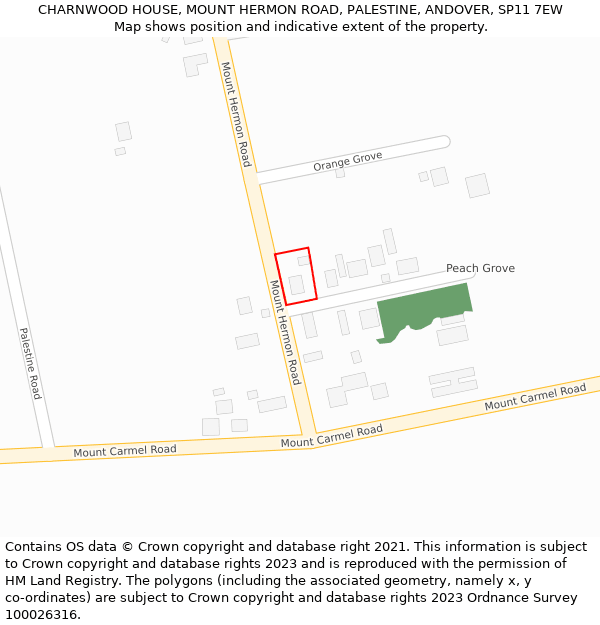 CHARNWOOD HOUSE, MOUNT HERMON ROAD, PALESTINE, ANDOVER, SP11 7EW: Location map and indicative extent of plot