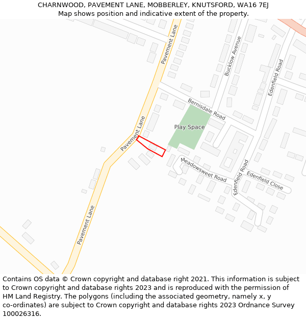 CHARNWOOD, PAVEMENT LANE, MOBBERLEY, KNUTSFORD, WA16 7EJ: Location map and indicative extent of plot