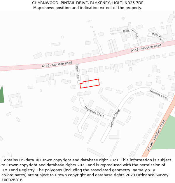 CHARNWOOD, PINTAIL DRIVE, BLAKENEY, HOLT, NR25 7DF: Location map and indicative extent of plot