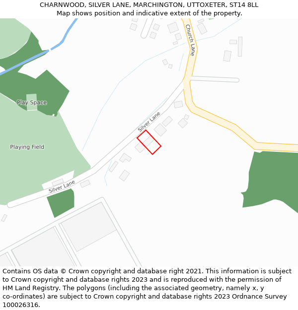 CHARNWOOD, SILVER LANE, MARCHINGTON, UTTOXETER, ST14 8LL: Location map and indicative extent of plot