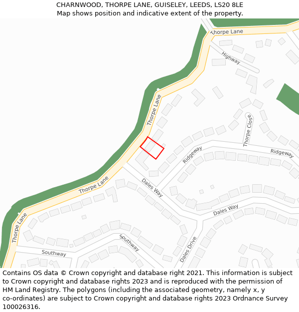 CHARNWOOD, THORPE LANE, GUISELEY, LEEDS, LS20 8LE: Location map and indicative extent of plot