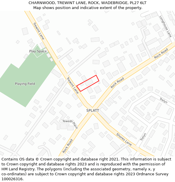 CHARNWOOD, TREWINT LANE, ROCK, WADEBRIDGE, PL27 6LT: Location map and indicative extent of plot