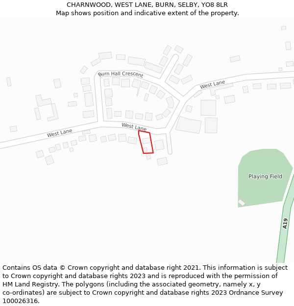 CHARNWOOD, WEST LANE, BURN, SELBY, YO8 8LR: Location map and indicative extent of plot