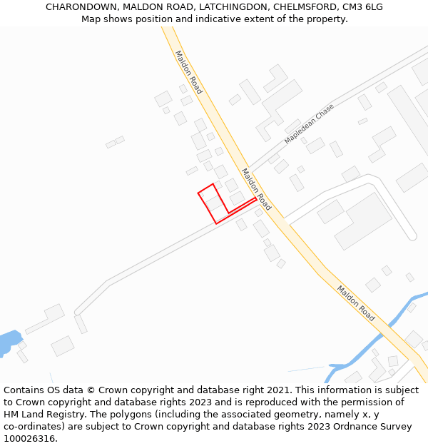 CHARONDOWN, MALDON ROAD, LATCHINGDON, CHELMSFORD, CM3 6LG: Location map and indicative extent of plot