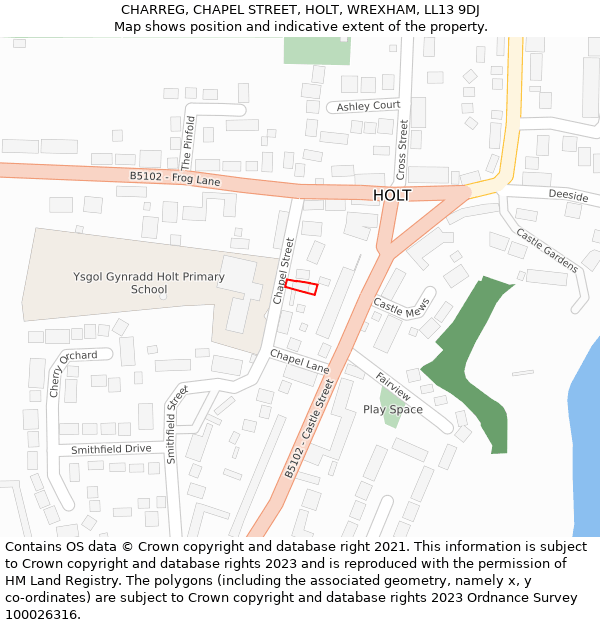 CHARREG, CHAPEL STREET, HOLT, WREXHAM, LL13 9DJ: Location map and indicative extent of plot