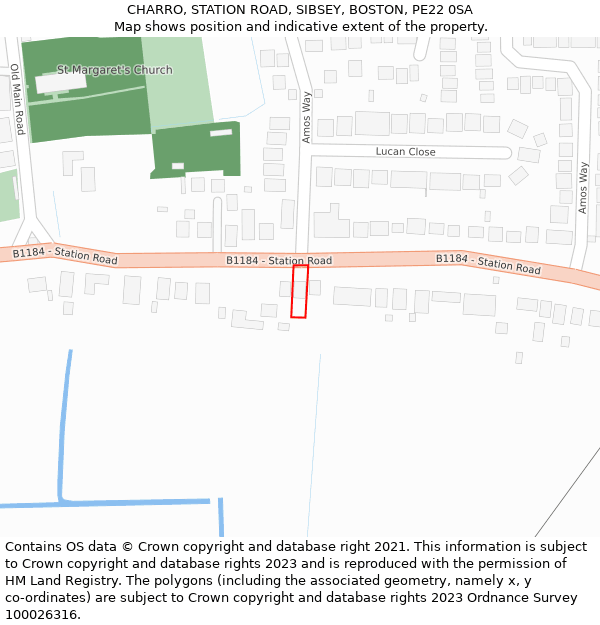 CHARRO, STATION ROAD, SIBSEY, BOSTON, PE22 0SA: Location map and indicative extent of plot