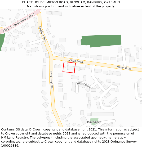 CHART HOUSE, MILTON ROAD, BLOXHAM, BANBURY, OX15 4HD: Location map and indicative extent of plot
