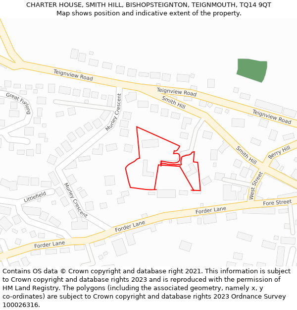 CHARTER HOUSE, SMITH HILL, BISHOPSTEIGNTON, TEIGNMOUTH, TQ14 9QT: Location map and indicative extent of plot